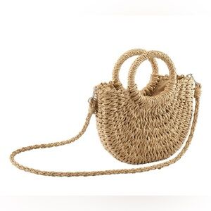 NWT straw rattan small mini handbag with attachable crossbody strap